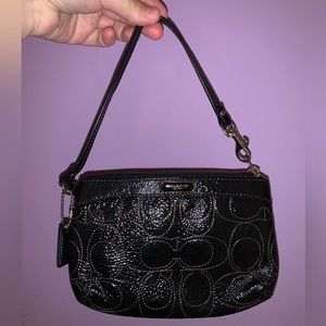 Coach Signature Stripe Stitched Medium Wristlet Clutch Black Wallet